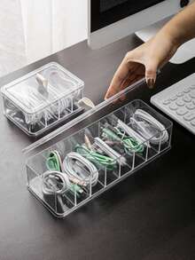 1pc Cable Management Box With Lid For Charger, Power Cord, Data Cable, Desktop Wire Organizer - 4 Compartment Storage Box - View 6