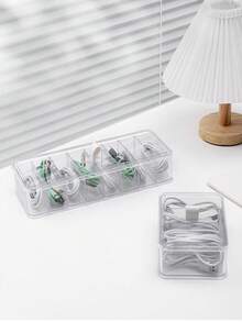1pc Cable Management Box With Lid For Charger, Power Cord, Data Cable, Desktop Wire Organizer - 4 Compartment Storage Box - View 7