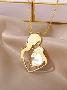 Vintage Baby Mother Mom Pendants Necklace Child Pregnant Heart Gold Color Stainless Steel Chain Gift For Women Jewelry