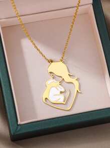 Vintage Baby Mother Mom Pendants Necklace Child Pregnant Heart Gold Color Stainless Steel Chain Gift For Women Jewelry