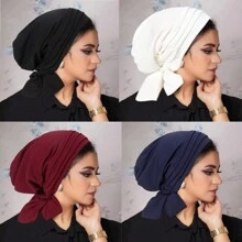 4pcs/Set Women's Elegant Solid Color Headband With Twist And Bow, Turban Hat Fashionable Cap For Spring And Autumn Bonnet Hair Bonnet Turban Sleep Bonnet - Multicolor - View 15