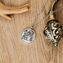 復古個性貓頭鷹形圓墜項鍊,簡約創意女士派對禮物 - 銀色 - 查看 2