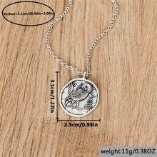 復古個性貓頭鷹形圓墜項鍊,簡約創意女士派對禮物 - 銀色 - 查看 5