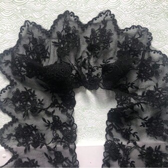 1 Yard Weiß / Schwarz Blumen Bestickte Wasserlösliche Spitze Trim Für Lolita Kleidmaking, 10cm Breit