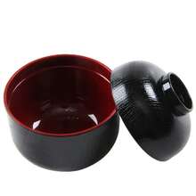 1pc Japanese Style Ramen Bowl With Lid ABS Miso Soup Bowl For Kitchen Table Tools - Black+Red - View 3