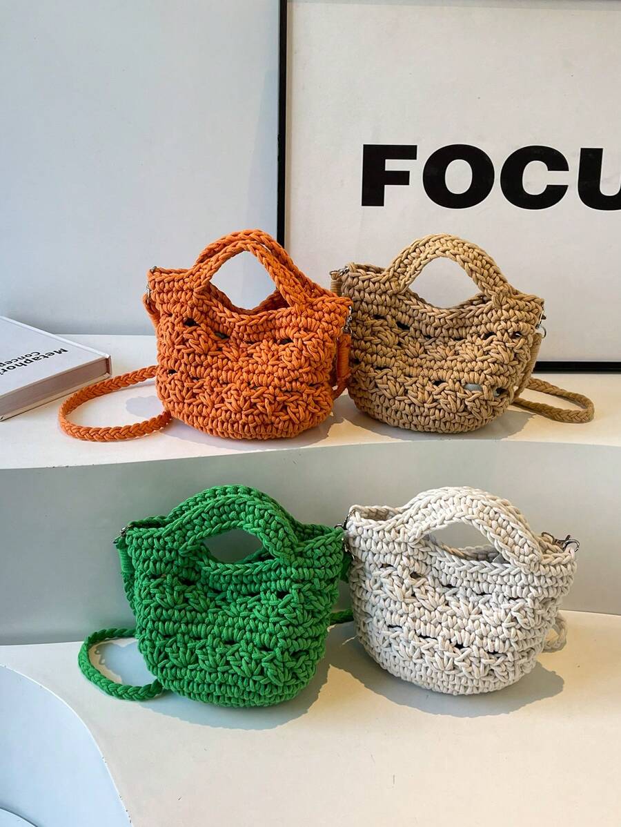 2024 New Fashion Woven Rope Hollow Out Shoulder Bag For Summer Vacation Beach Handbag For Women, Summer Essentials, Perfect For Vacation & Holiday