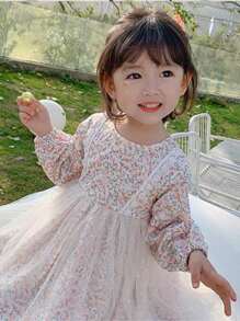 Young Girl Summer Princess Dress With Floral & Mesh Contrast