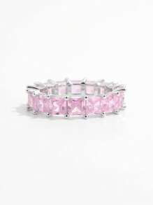 Vaerine Khối Zirconia  Trang trí Màu bạc Ban nhạc đám cưới Đối với phụ nữ Đám cưới cô dâu Tốt Đồ trang sức Hôn ước - Bạc - Xem 3