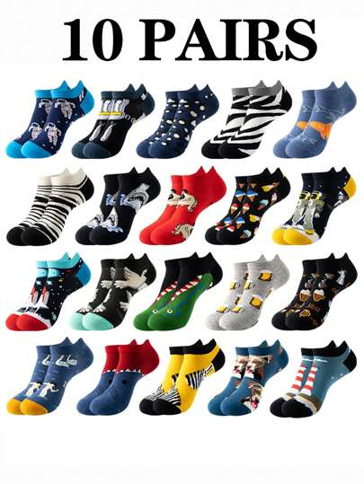 10pairs/Pack Graffiti Series Men's & Breathable Sweat-Absorbent Low Cut Socks, For Gym