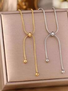 VceTd 1pc Simple Style Stainless Steel Necklace With Adjustable Chain Length For Daily Wear Or Gift Giving - Style1-jX036 - View 1