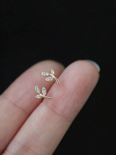 1 Paar S925 Sterling Silber Kleine Blatt Design Zirkonia Befestigt Ohrringe, Perfektes Geschenk Für Freunde Zum Jahrestag Oder Geburtstag