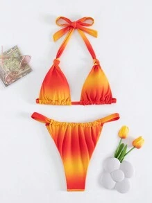 Women Gradient Halter Bikini Set, Summer Beach Bathing Suit - Multicolor - View 1