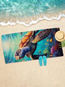 1pc Animal Turtle Pattern Beach Towel, Superfine Fiber Printed Quick-Drying Absorbent Towel For Swimming, Vacation, Travel, Camping Summer Travel, Vacation Holiday Bathroom Decor Beach Essentials
