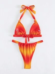 Women Gradient Halter Bikini Set, Summer Beach Bathing Suit - Multicolor - View 4