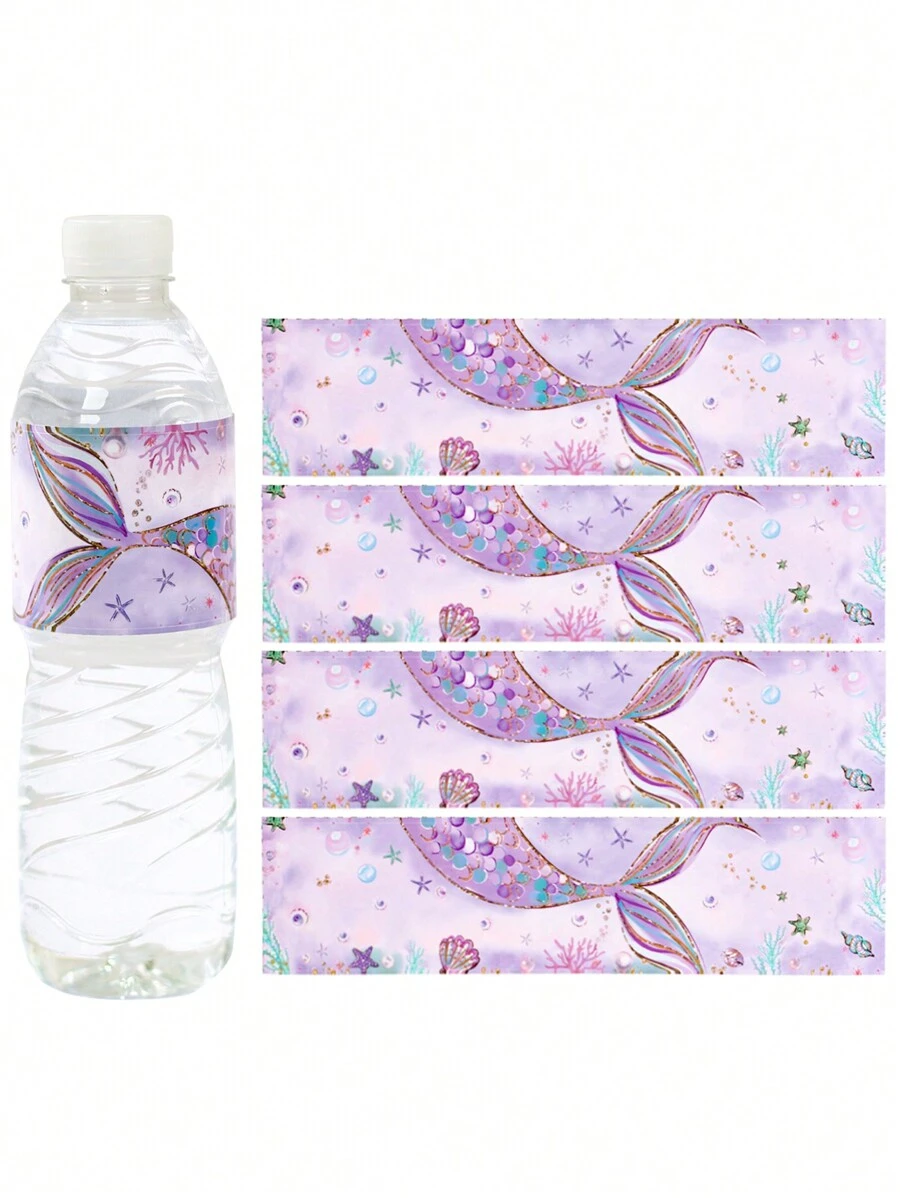 10 件/24 件 23*5.5 厘米美人鱼主题生日派对多用途瓶贴，宝贝淋浴节日生日派对装饰瓶贴，海底主题元素装饰贴纸适用于家居装饰情人节 - 彩色 - 查看 1