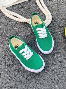 OPOEE Children's Canvas Shoes, Spring/Autumn Korean Style Simple Boys' Girls' Shoes, Fashionable Low-Cut Casual Tied Athletic Shoes, Classic Canvas Shoes For Casual, Sports And Skateboarding - Olive Green - View 3