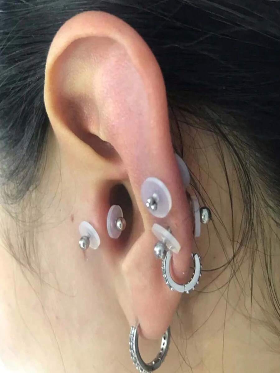 10PCS Piercing Healing Silicone Discs Flexible Anti Hyperplasia Saucer Prevents Irritation Inflammation Drilling Ear Stud Nose Ring Lip Piercing - Clear - View 1