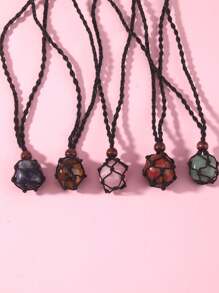 1 Colgante De Red De Piedra Cruda De Cristal Natural Vintage Aleatorio, Collar De Cordón Ajustable Tejido A Mano Para Hombres Y Mujeres