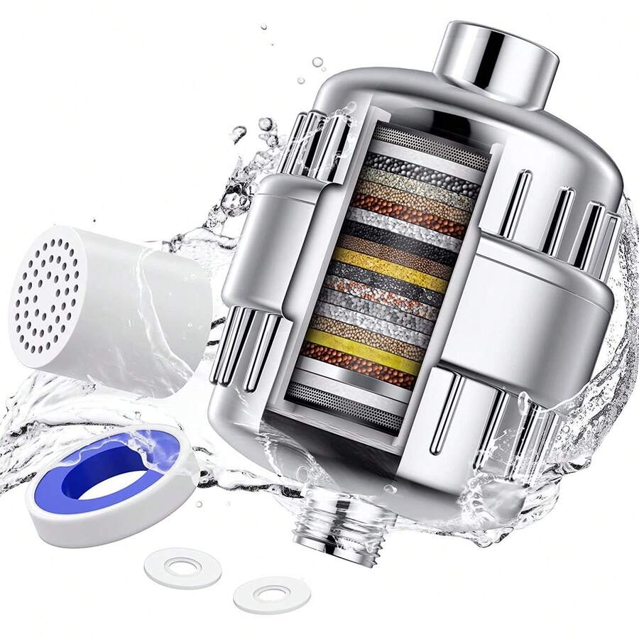 1pc Shower Filter, 20 Stage Shower Head Filter For Hard Water, Shower Water Filter With 1 Cartridge For Removing Chlorine Fluoride, Polished Chrome, Bathroom Accessories - Shower Filter(20 Stage) - View 1