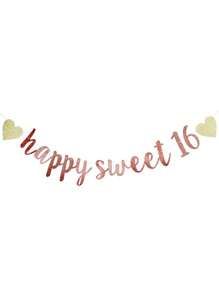1Set,Happy Sweet 16 Glitter Banner, 16th Birthday Party Sign, Sweet Sixteen Party Supplies - Multicolor - View 2