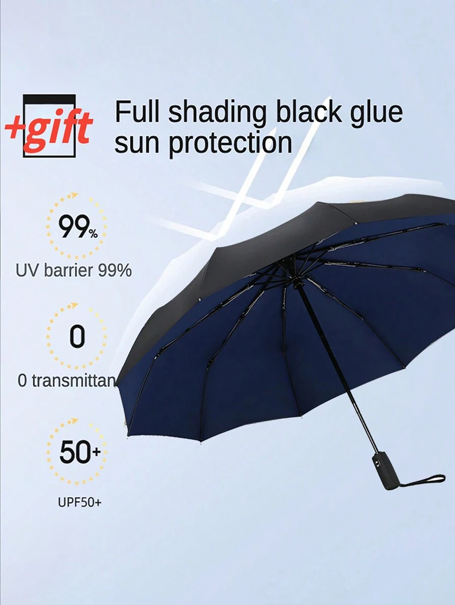 1pc Windproof Anti-Uv Automatic Umbrella With Reinforced 10 Ribs For School,Office,Household,Travel - Multicolor - View 1