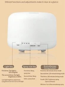 1pc 500ml Remote Control Colorful Light Essential Oil Diffuser, Ultrasonic Humidifier, Quiet Air Purifier For Car And Home - White - View 6