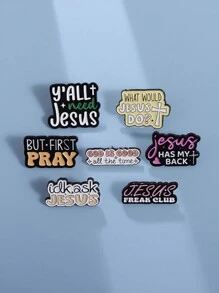 7入組個性化極簡英文字母句子系列女士合金烤漆徽章,領扣配飾禮物 - 彩色 - 查看 2