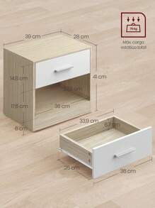 VASAGLE Mesita de Noche, Mesa Auxiliar con Cajón, Asa, Compartimento Abierto, para Dormitorio, Salón, Beige Natural y Blanco Nube - Beis - Ver 4
