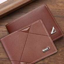 1個男士經典商務和休閒單色復古pu皮短款錢包,送給老師的禮物,男士禮物,父親禮物 - 棕色 - 查看 5
