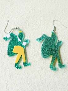 1对圣帕特里克节绿色亚克力跳舞耳环，节日派对耳环