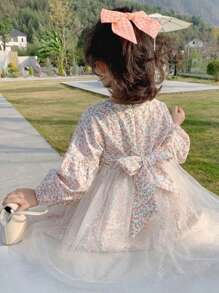 Young Girl Summer Princess Dress With Floral & Mesh Contrast