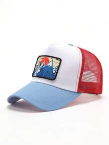 1pc Sunrise Logo Embroidery Baseball Cap Or Sunshade Net Hat With Mt. Fuji Badge Patch Suitable For Daily Wear - Multicolor - View 3
