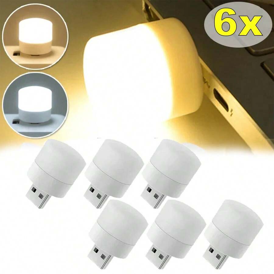 6/10pcs Mini USB Warm White Light Bedside Lamp, Eye-Caring Reading Light, USB Plug For Computer & Phone Charging, LED Night Light