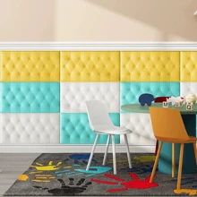 1pc Self-Adhesive Waterproof 3d Soft Pack Headboard Wall Sticker For Kindergarten, Bedroom And Living Room - Multicolor - View 3