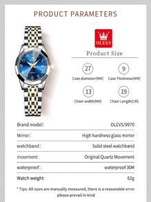 OLEVS. OLEVS Womens Watch Fashion Dress Diamond Female Watches For Ladies Analog Quartz Stainless Steel Waterproof Luminous Day Date Two Tone Wristwatch - VÀNG XANH - Xem 8