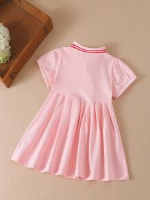 Vestido Casual de Manga Curta para Jovem Menina com Bordado de Morango para o Verão