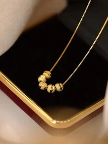 1pc Stainless Steel 18k Gold Plated Necklace With 5 Beads Decor, Suitable For Women's Daily Wear Or Gifting