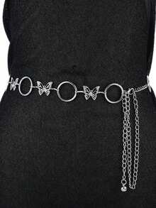 1 chiếc thắt lưng kim loại hình bướm rỗng màu bạc dành cho nữ, trang trí váy đầm eo thon, dây đai thắt lưng thời trang, thích hợp sử dụng hàng ngày - A - Xem 3