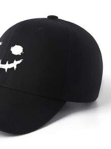 1頂休閒時尚表情印花棒球帽,夏季假日戶外旅行男女童配件,防曬舒適透氣帽 - 黑色 - 查看 3