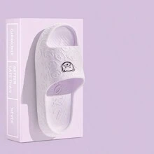 女士可爱熊图案拖鞋，纯色露趾家居软底鞋，夏季舒适日常鞋 - 紫色 - 查看 2