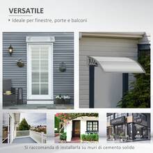 Pensilina Tettoia da Esterno 100x75cm in Policarbonato per Balcone Porte e Finestre Resistente ai Raggi UV, Argento - Tagli Unica - Visualizzare 9