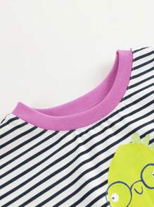 MARC&JANIE 少女時尚條紋和卡通圖案短袖圓領T恤，夏季款 - 藏蓝色 - 查看 7