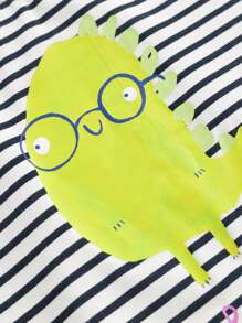 MARC&JANIE 少女時尚條紋和卡通圖案短袖圓領T恤，夏季款 - 藏蓝色 - 查看 8