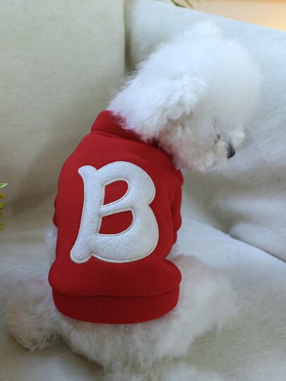 1pc Pet Clothes, Dog/Cat Spring Summer Outfit, 4-Leg B Letter Print Hoodie - Oversized Red