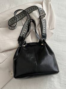 2025新款欧美复古纹理托特包容量大肩带宽，可用作手提包、单肩包或斜挎包 - 黑色 - 查看 8