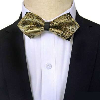 男士图案领结，商务正式晚宴领结，英伦风时尚百搭西装胸花，高端黑色底三角形领结设计