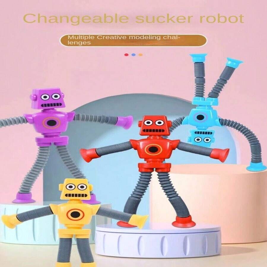 Purple Children's Robot Toy, Stretchable, With Suction Cups, Educational, Stress-Relieving, Creative Deformation, Birthday Gift - Purple - View 1