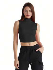 Blusa con cuello medio y cadena de adorno en diferentes colores - Negro - Ver 2