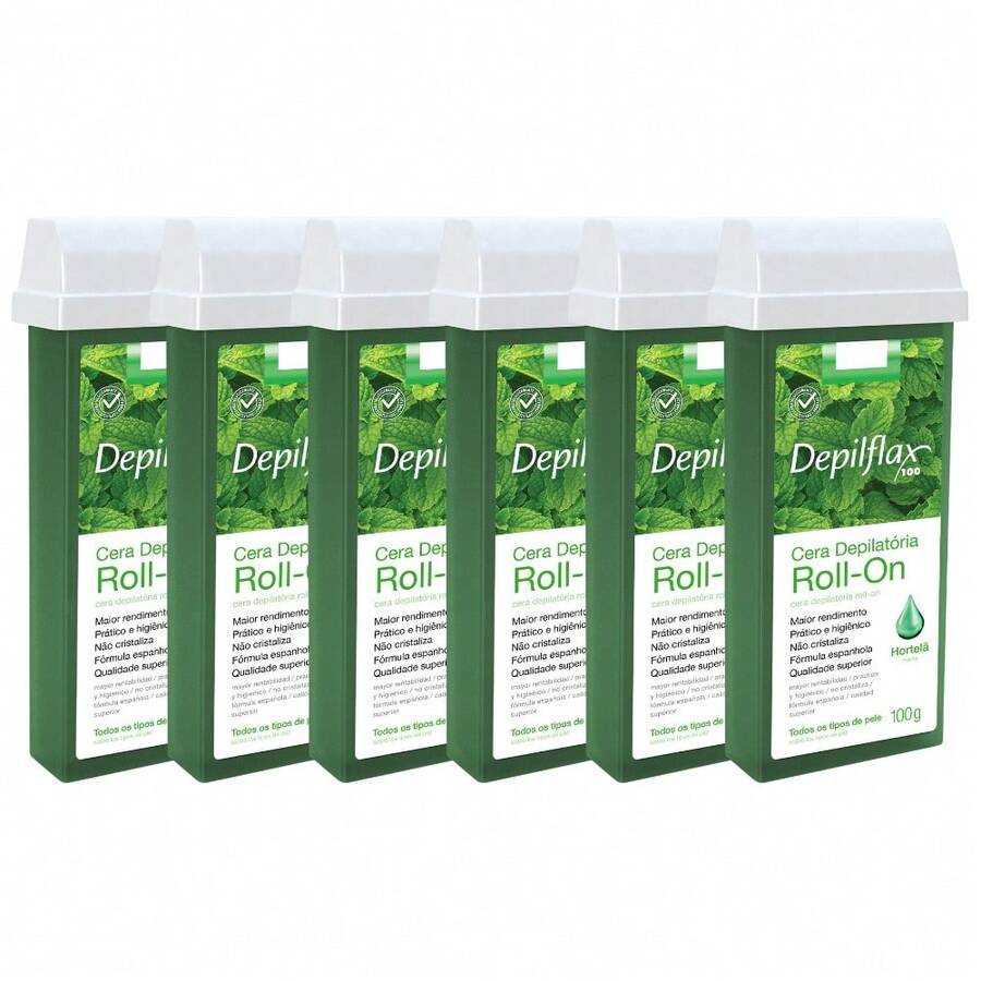 Kit 6 Hot Wax For Hair Removal Depilflax Rollon Depilatory Waxing Refill - 薄荷 - 查看 1