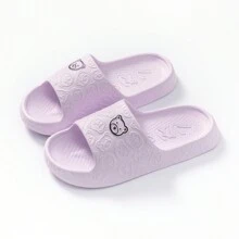 女士可爱熊图案拖鞋，纯色露趾家居软底鞋，夏季舒适日常鞋 - 紫色 - 查看 3